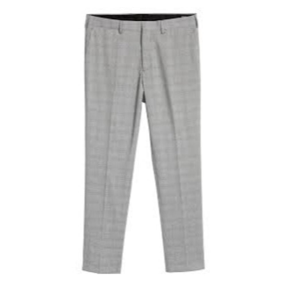 Mens H&M  Gray & White Check Slim Fit Dress Pants Size 34W x 32L Zipper Fly Fron